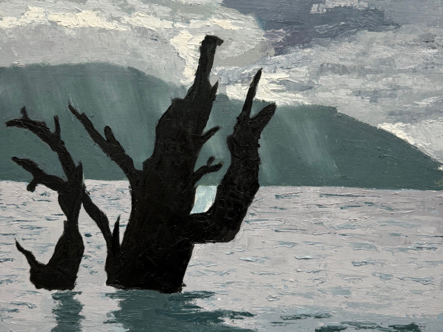 Arbol quemado en el lago