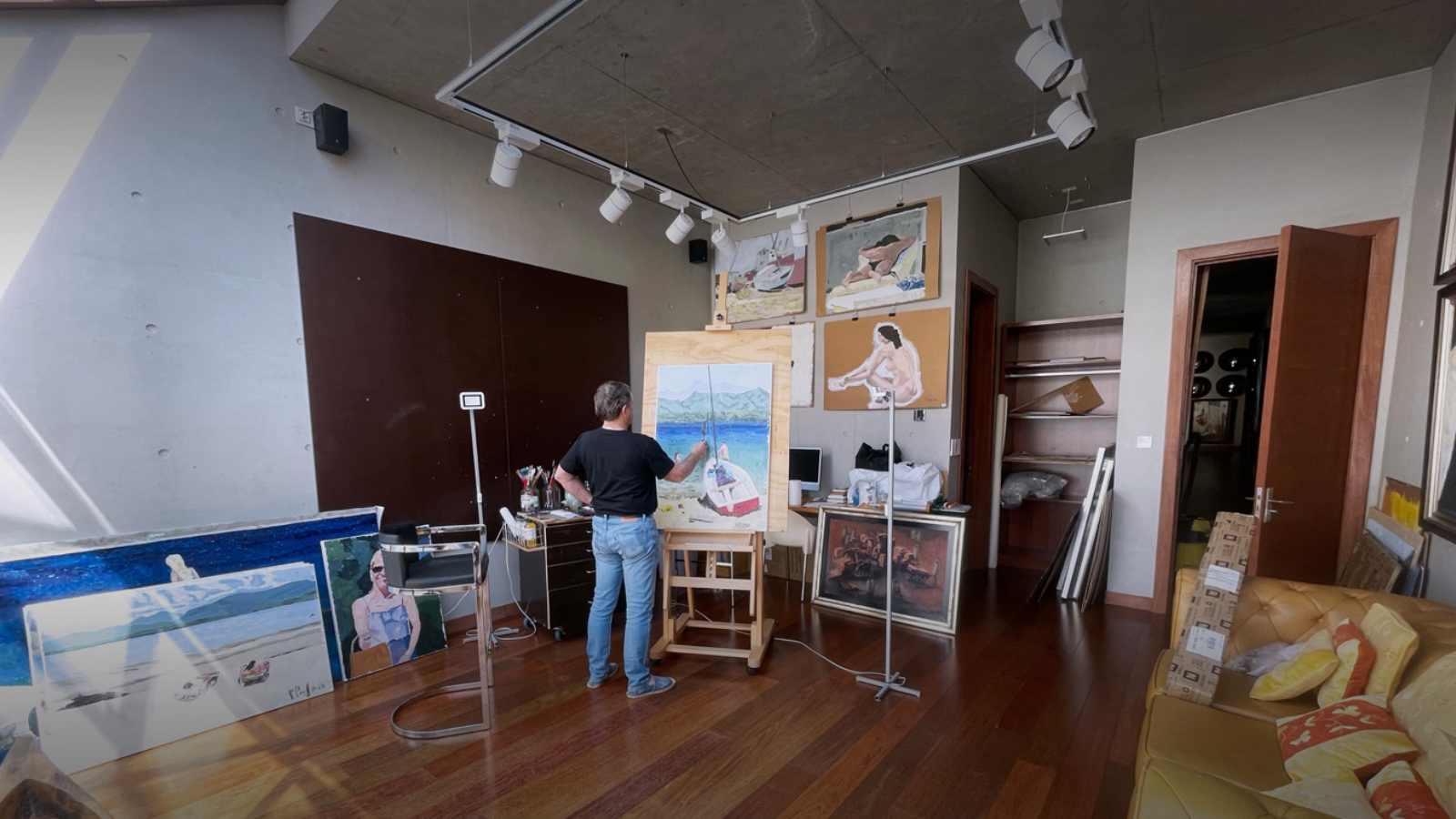 Pintor Peter Pollak en su Estudio